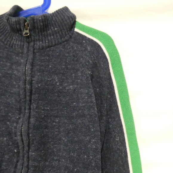 GAP KIDS | small | Navy Zip-Up Sweater With Green and White Striped Sleeves - Picture 5 of 14